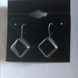 Silver and Onyx triangular Drop Earrings